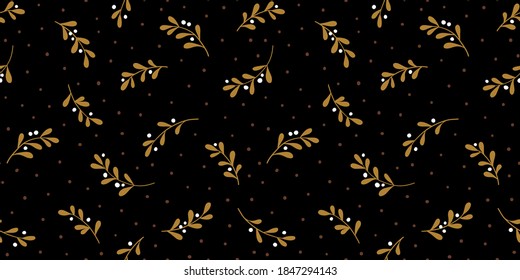 Christmas background with tree branches and snowflakes. Vector seamless pattern with mistletoe.