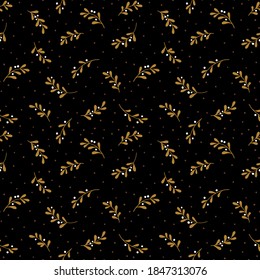 Christmas background with tree branches and snowflakes. Vector seamless pattern with mistletoe.