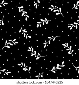 Christmas background with tree branches and snowflakes. Vector seamless pattern with mistletoe.