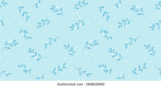 Fondo de Navidad con ramas de árbol y copos de nieve. Patrón de vectores sin fisuras con mistletoe.
