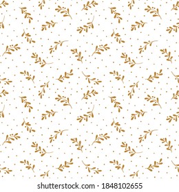 Christmas background with tree branches and snowflakes. Vector seamless pattern with mistletoe.