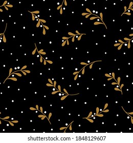 Christmas background with tree branches and snowflakes. Vector seamless pattern with mistletoe.