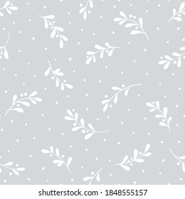 Christmas background with tree branches and snowflakes. Vector seamless pattern with mistletoe.