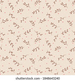 Christmas background with tree branches and snowflakes. Vector seamless pattern with mistletoe.