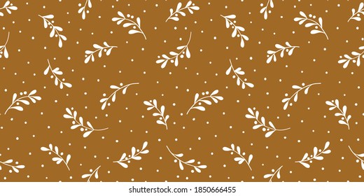Christmas background with tree branches and snowflakes. Vector seamless pattern with mistletoe.