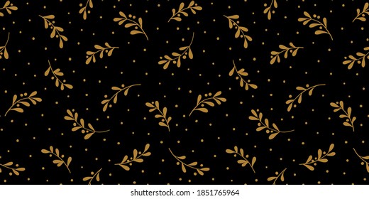 Christmas background with tree branches and snowflakes. Vector seamless pattern with mistletoe.