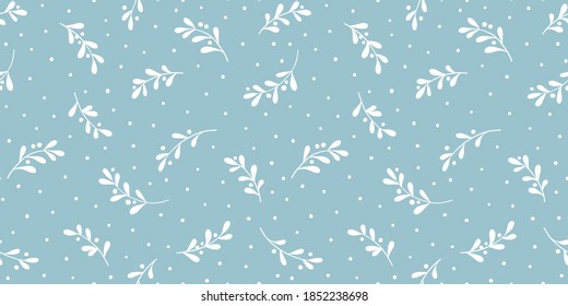 Christmas background with tree branches and snowflakes. Vector seamless pattern with mistletoe.
