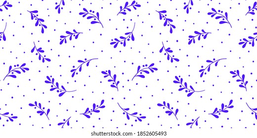 Christmas background with tree branches and snowflakes. Vector seamless pattern with mistletoe.
