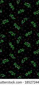 Fondo de Navidad con ramas de árbol y copos de nieve. Patrón de vectores sin fisuras con mistletoe.