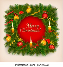 Christmas background with christmas tree  with candle. Vector illustration.