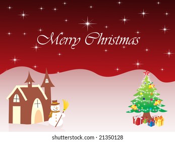 christmas background with christmas tree and chocolate house, vector illustration