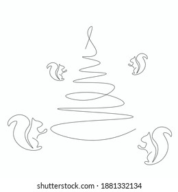 Fondo de Navidad con ardillas de árboles y animales lindos, ilustración vectorial