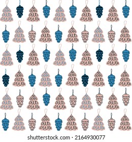 christmas background christmas tree decorations and cones vector seamless pattern