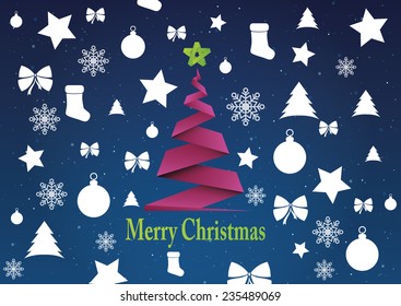 Christmas background, christmas tree and decorations, wish card