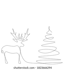 Christmas background with tree and deer forest animal. Vector illustration