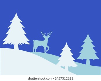 Christmas Background Tree and Deer Illustration
