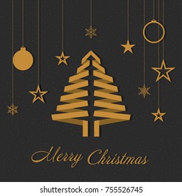 Christmas background with christmas tree and different decorations. Vector illustration.