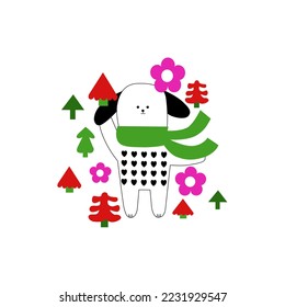 christmas background with christmas tree dog