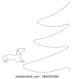 Fondo de Navidad con árbol y perro. Ilustración del vector	