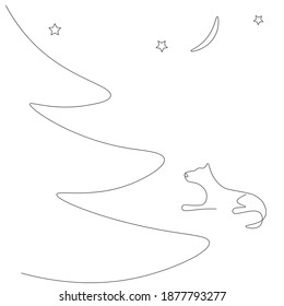 Christmas background with tree and dog, vector illustration