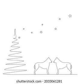 Fondo de Navidad con ilustración vectorial de árbol y perros
