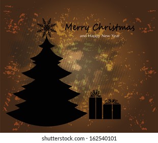 Christmas background with tree and gift packs