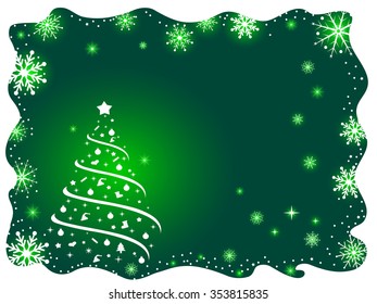 Christmas Background With Christmas Tree And Glowing Snowflakes Green