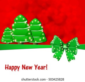 Christmas background with Christmas tree and green bow