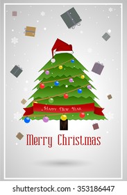 christmas background with tree and hat