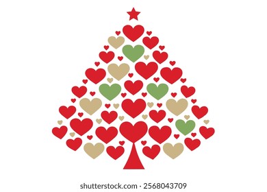 Christmas Background with Tree of Hearts Design - Vector Illustration.featuring a tree of hearts design in high-quality vector format. Perfect for festive projects, holiday cards, and seasonal graphic