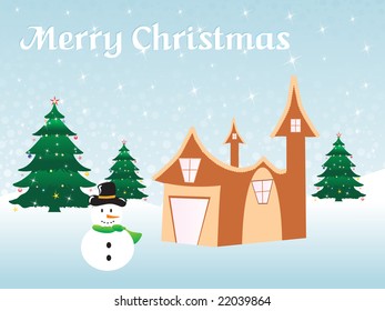 christmas background with tree house, vector illustration