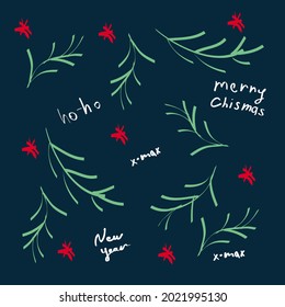 Christmas background with Christmas tree leaves in a circle of snowflakes. Christmas pattern with the inscriptions new year, vector. A poster for Christmas and New Year. Vector illustration