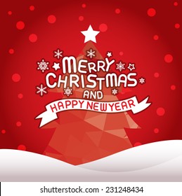 Christmas background with Christmas tree and lettering