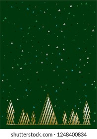 Christmas background. Christmas tree with lines and sensuous snow. Christmas greeting card template with wishes Merry Christmas and Happy New Year. Vector illustration.