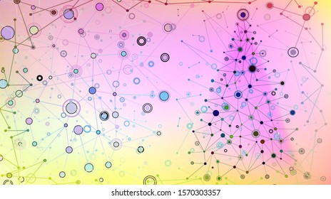 Christmas background with christmas tree made with style by molecular structure in bright color with different connection between each other.