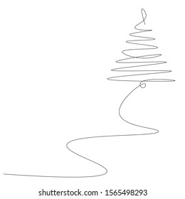 Christmas background with tree one line drawing, vector illustration