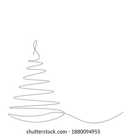 Christmas background with tree one line drawing, vector illustration