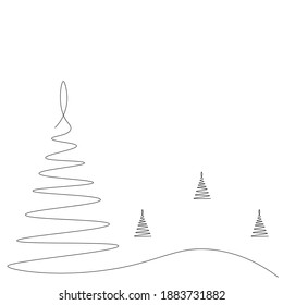 Christmas background with tree one line drawing, vector illustration	