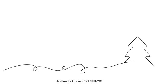 Christmas background with tree. One line drawing. Vector simple illustration.