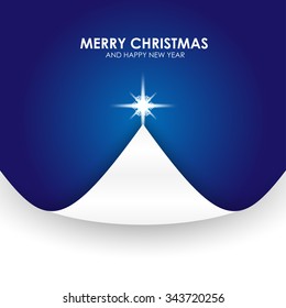 Christmas background with Christmas tree paper flap blue. Vector Illustration