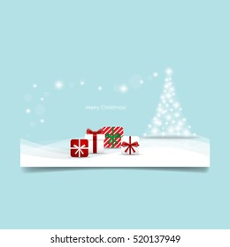 Christmas background with Christmas tree and Christmas presents, vector illustration