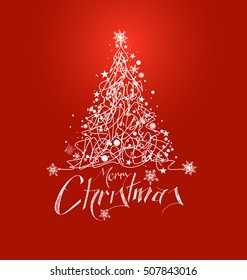 Christmas Background - Christmas Tree with red background design elements for holiday cards, for decorations wallpaper 