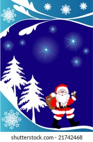 christmas background with tree and santa claus, vector