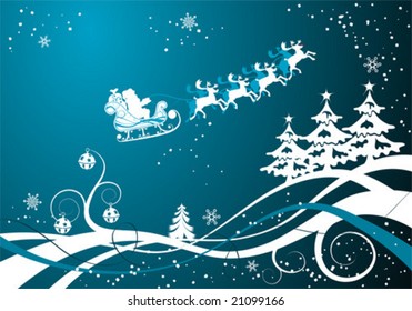 Christmas background with tree and Santa, element for design, vector illustration