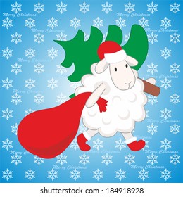 Christmas background with tree and sheep
