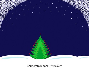 Christmas background with tree and snowflakes.