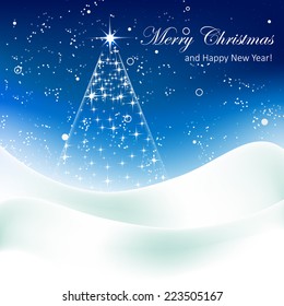 Christmas background with christmas tree and snowflakes 