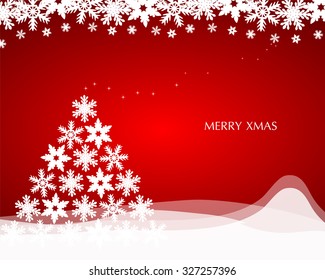 Christmas background with Christmas tree of snowflakes