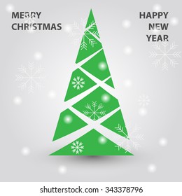 Christmas background with Christmas tree and snowflakes.