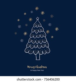 Christmas background with christmas tree and snowflakes